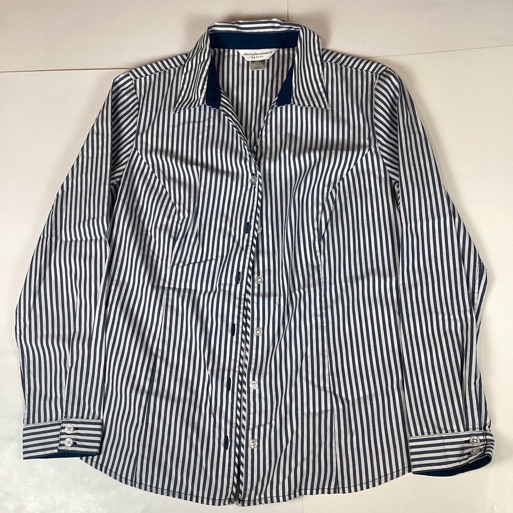 Christopher & Banks Womens Button Up Shirt Size Small Petite Long Sleeve Striped